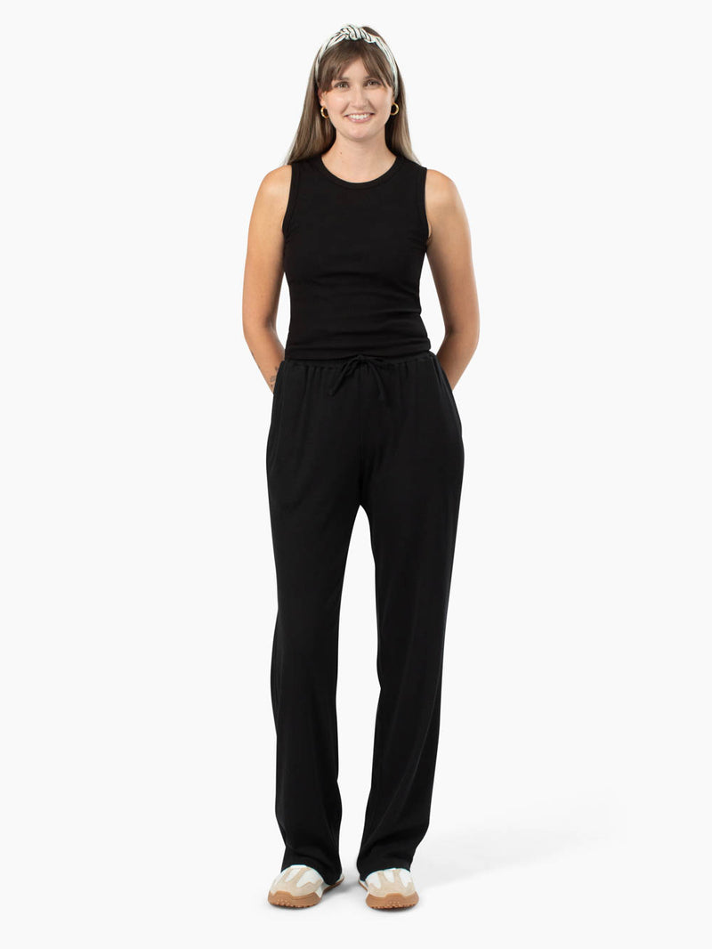 High Line Neck Tall Rib Tank - Black
