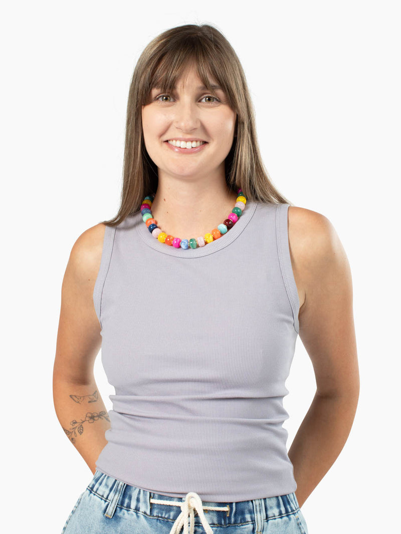 High Line Neck Tall Rib Tank - Old Lavender