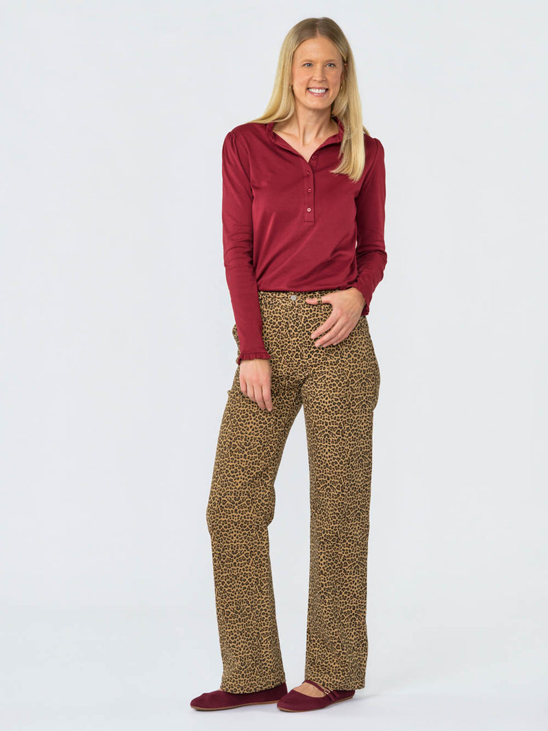 Hallie Ruffle Henley for tall women in Brick