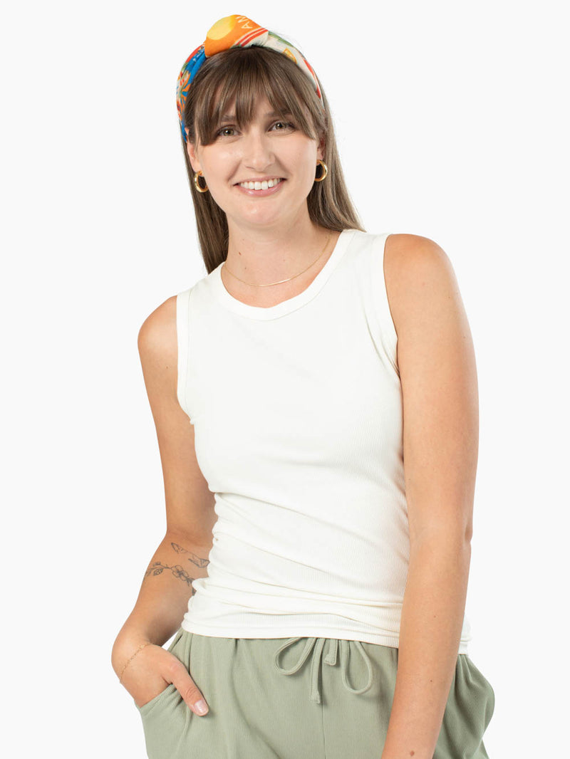 High Line Neck Tall Rib Tank - Ecru