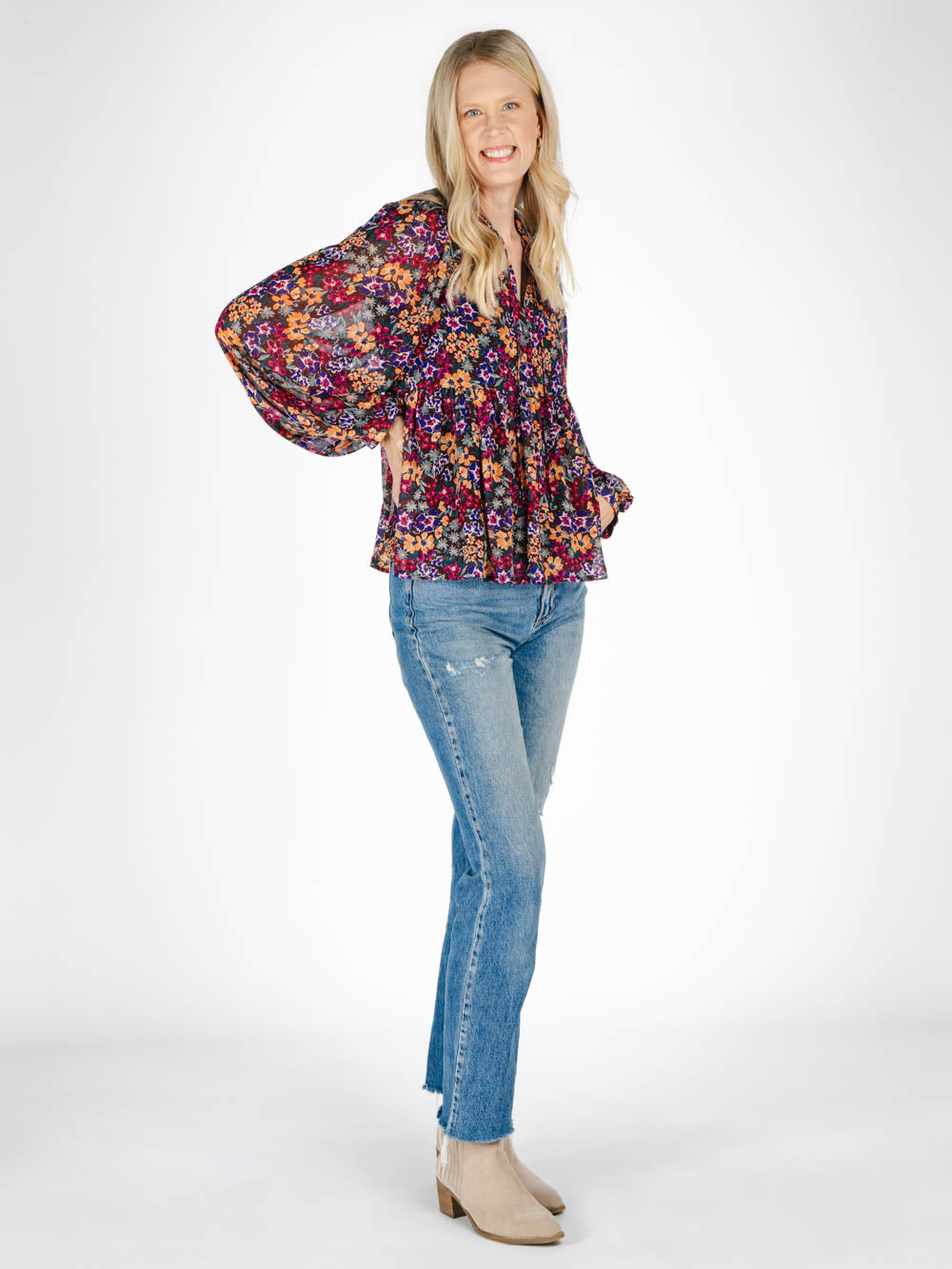 Alix Long Sleeve Floral Blouse for Tall Ladies - Amalli Talli