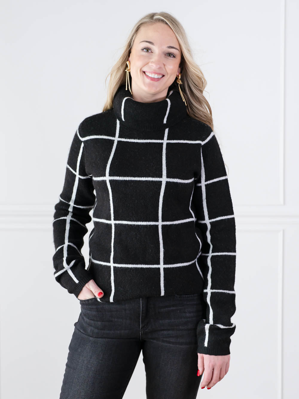 Windowpane Plaid Sweater for Tall Women
