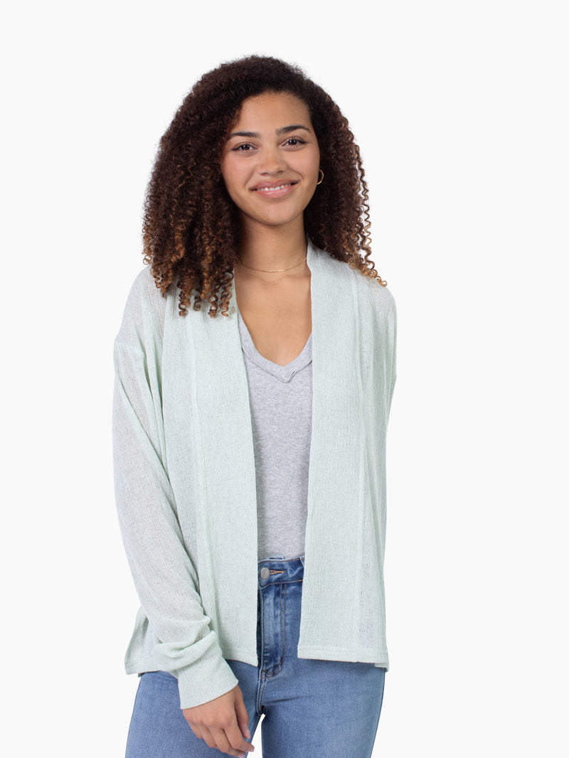 all woman wearing Cove Cardigan in soft sage