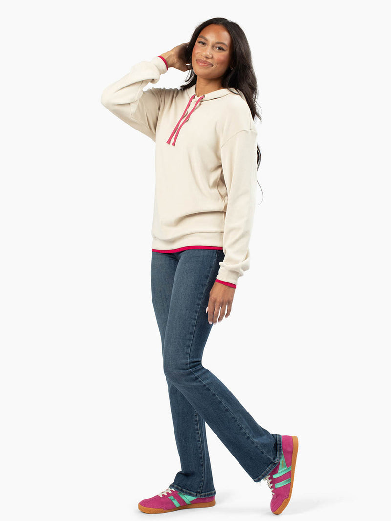 Tall women's casual hoodie styled with jeans