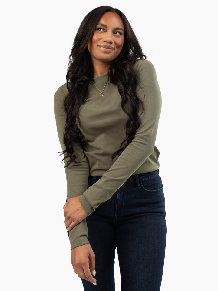 creme-de-la-creme-tall-long-sleeve-olive-crew-neck-tee-front-view