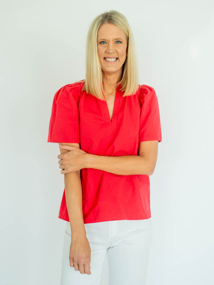 Uma Short Sleeve Tall Blouse - Poppy Red