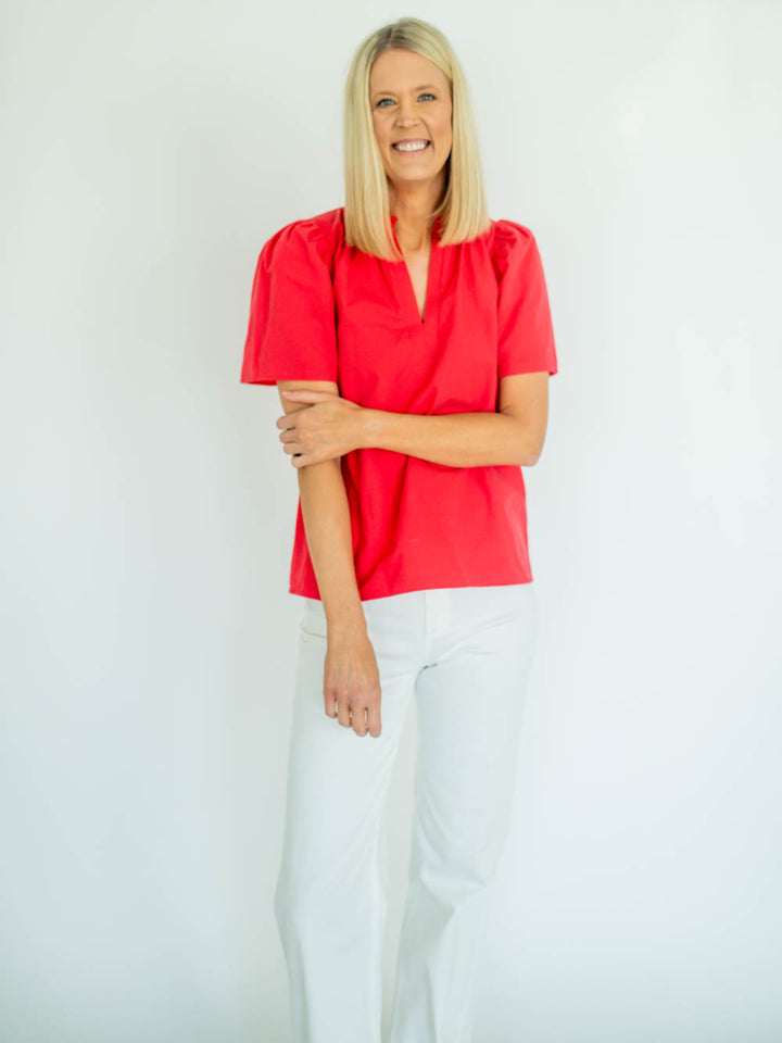 Uma Short Sleeve Tall Blouse - Poppy Red