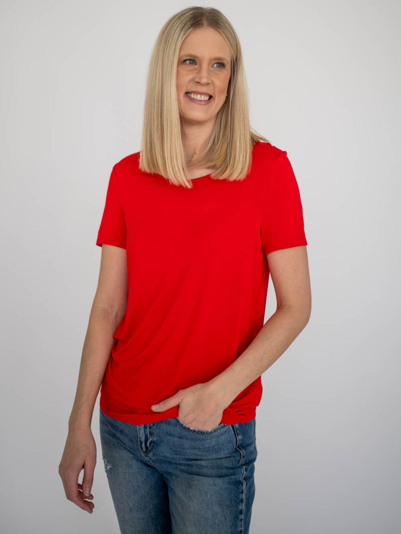 Riley Scoop Neck Tall Tee - Red