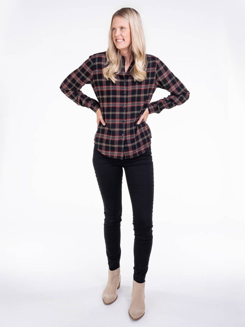 Black Multi Flannel Button Up for Tall Women