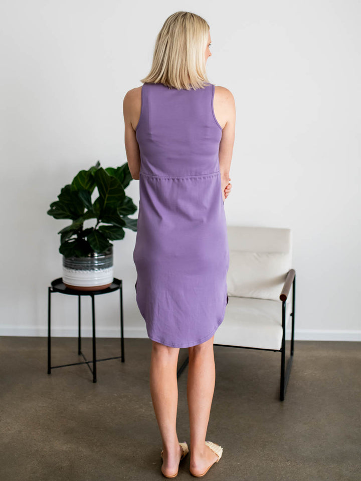 Back view of cotton-blend summer dress for tall women with flattering fit