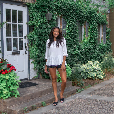 Black wash distressed jean shorts for women- Amalli Talli