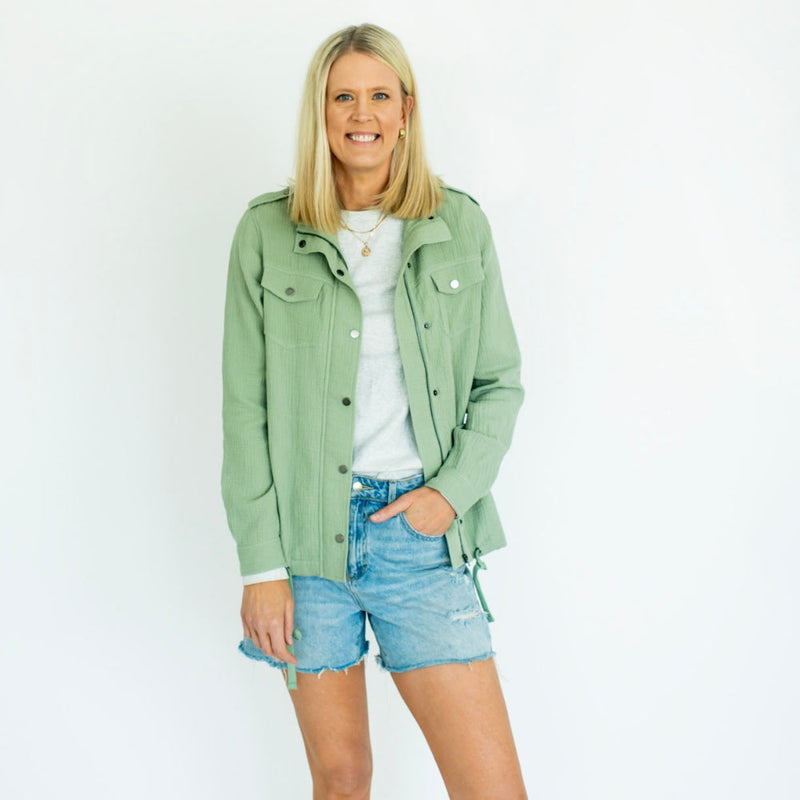 Tall women’s jacket with long sleeves and a flattering fit, designed for extra length in the arms and torso