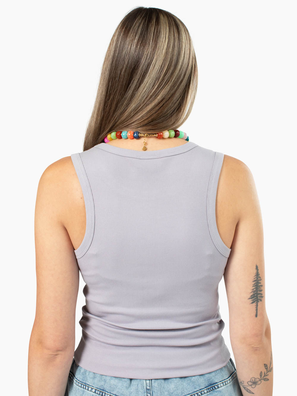 High Line Neck Tall Rib Tank - Old Lavender