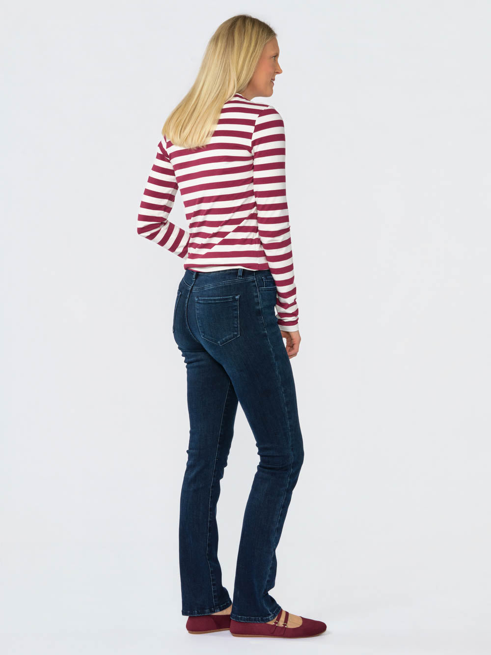 Blair Wide Stripe Long Sleeve Tee for tall women in White & Burgundy, photo 2