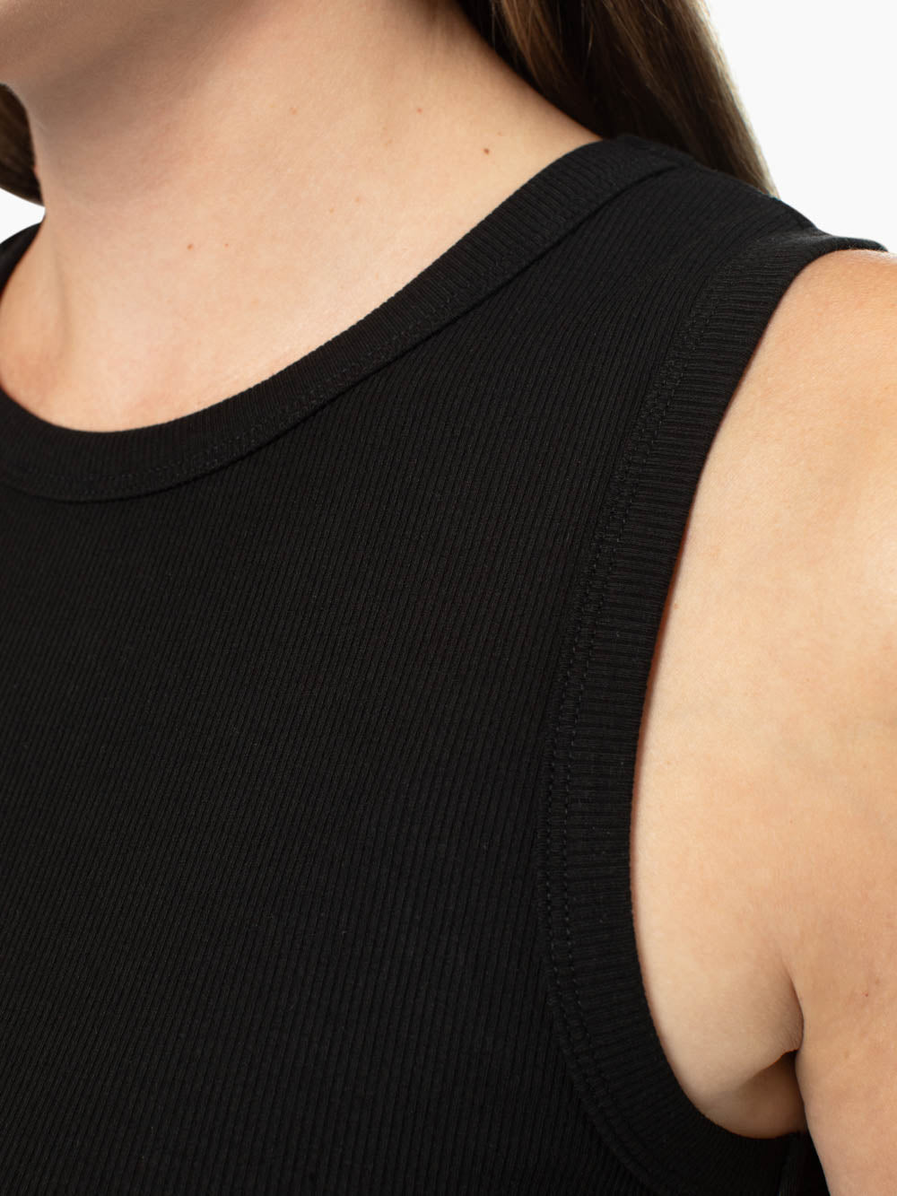 High Line Neck Tall Rib Tank - Black