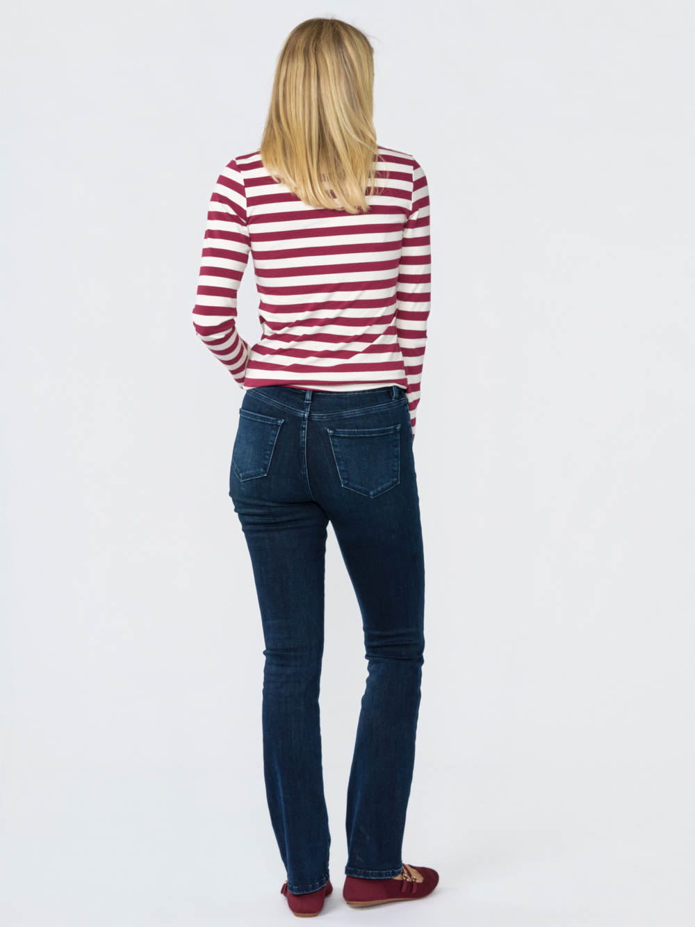 Blair Wide Stripe Long Sleeve Tee for tall women in White & Burgundy, photo 3