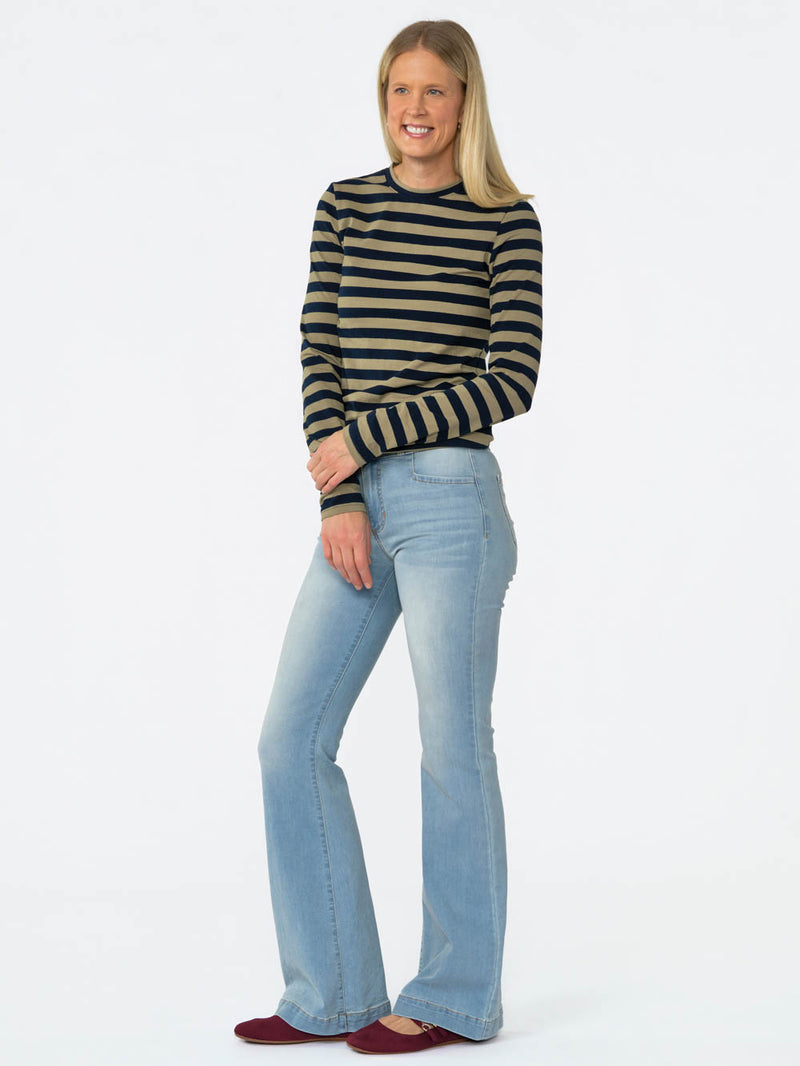 Blair Wide Stripe Long Sleeve Tee for tall women in Olive & Navy