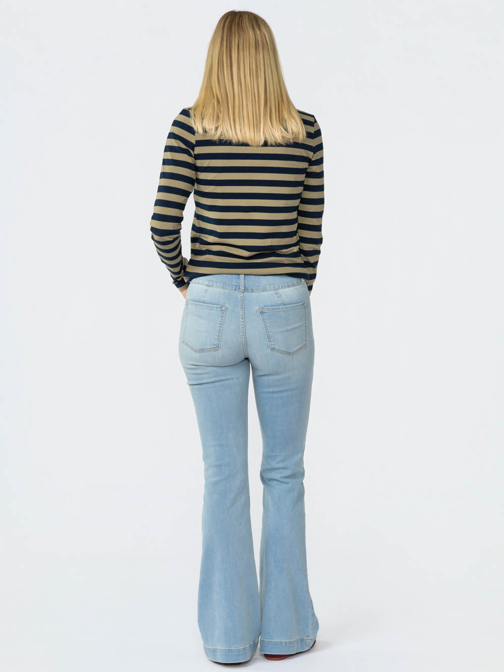 Blair Wide Stripe Long Sleeve Tee for tall women in Olive & Navy, photo 3