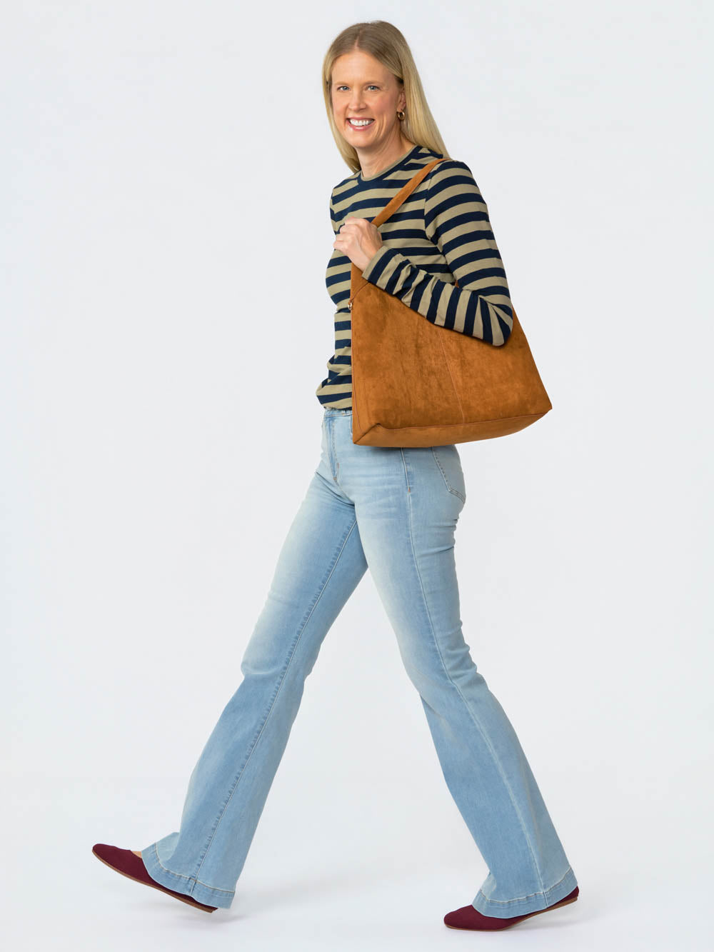 Blair Wide Stripe Long Sleeve Tee for tall women in Olive & Navy, photo 4