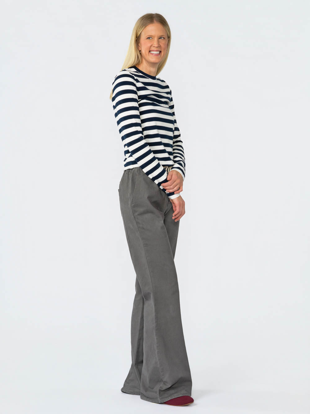 Blair Wide Stripe Long Sleeve Tee for tall women in White & Navy, photo 2