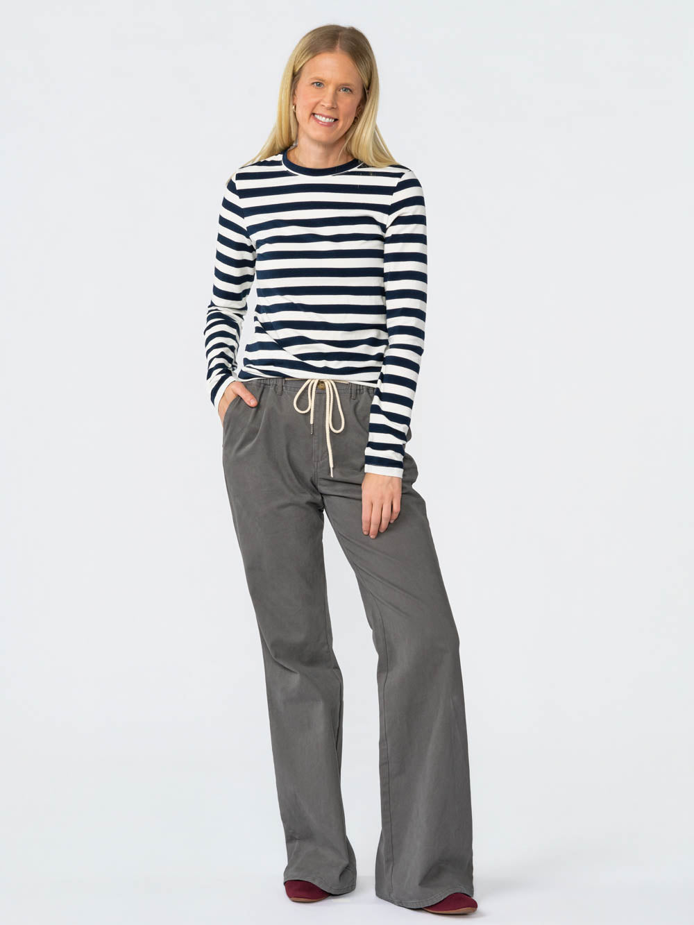 Blair Wide Stripe Long Sleeve Tee for tall women in White & Navy, photo 4