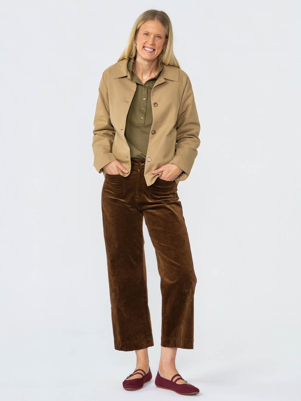 Hallie Ruffle Henley for tall women in Olive, photo 6