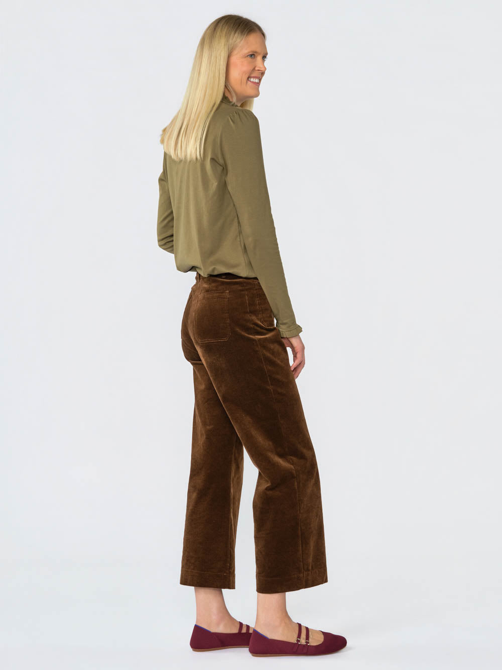 Hallie Ruffle Henley for tall women in Olive, photo 3