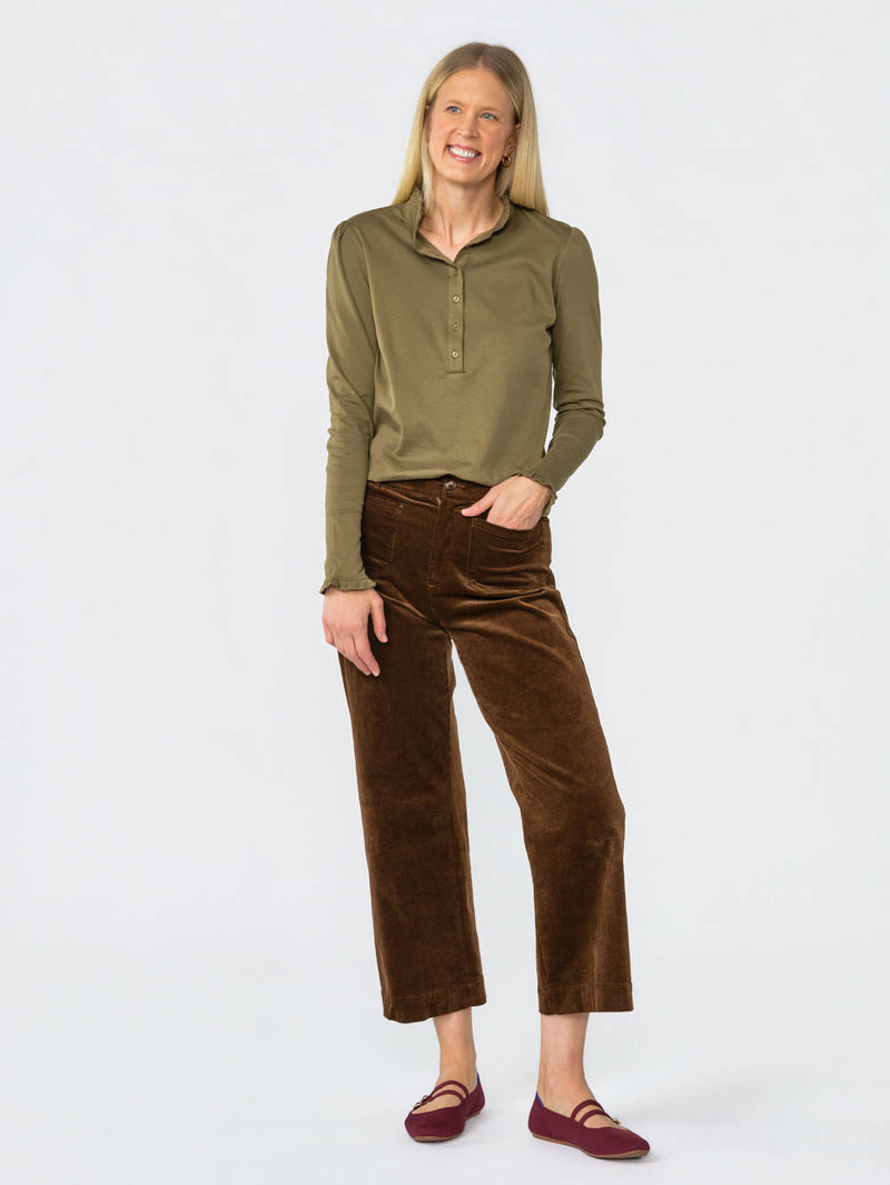 Hallie Ruffle Henley for tall women in Olive, photo 5
