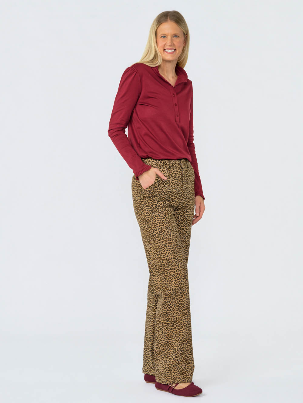 Hallie Ruffle Henley for tall women in Brick, photo 2