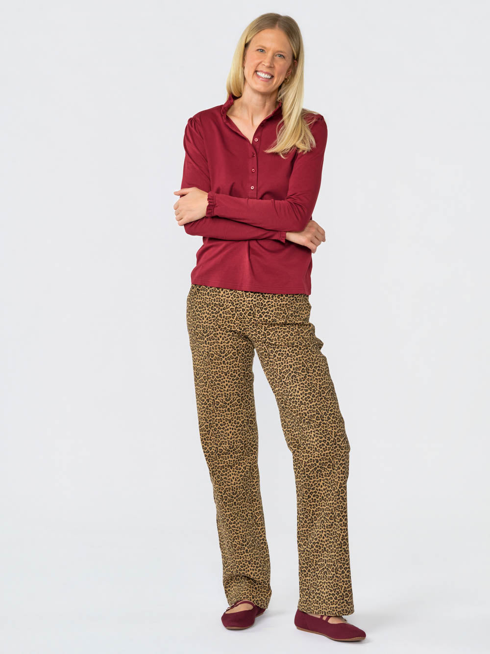 Hallie Ruffle Henley for tall women in Brick, photo 4