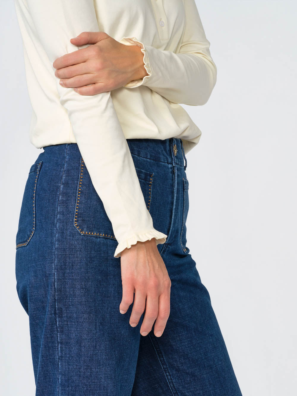 Hallie Ruffle Henley for tall women in Cream, photo 3