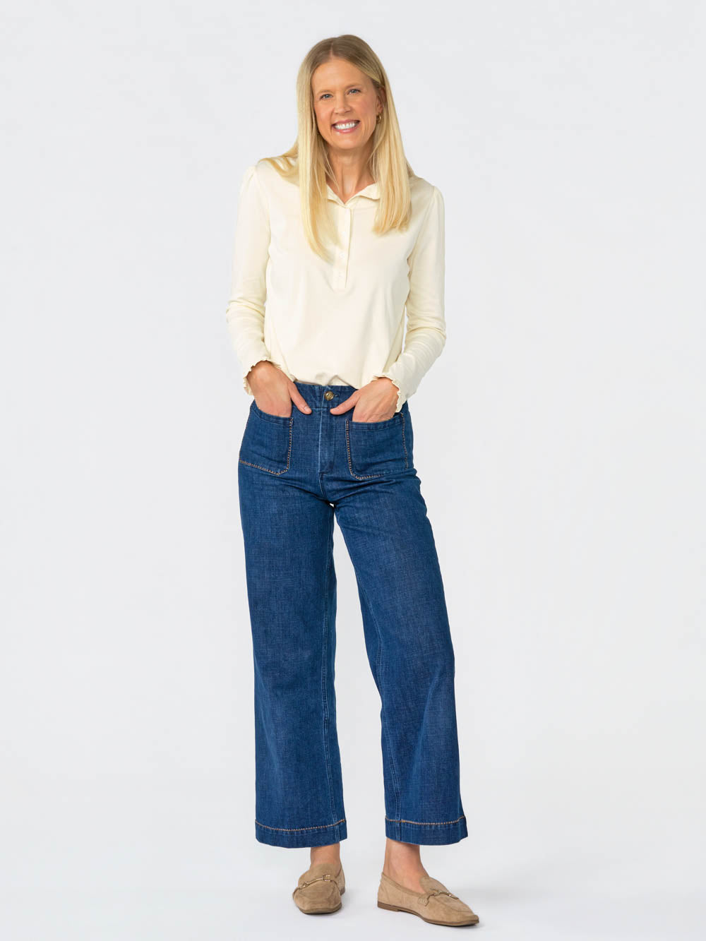 Hallie Ruffle Henley for tall women in Cream, photo 5