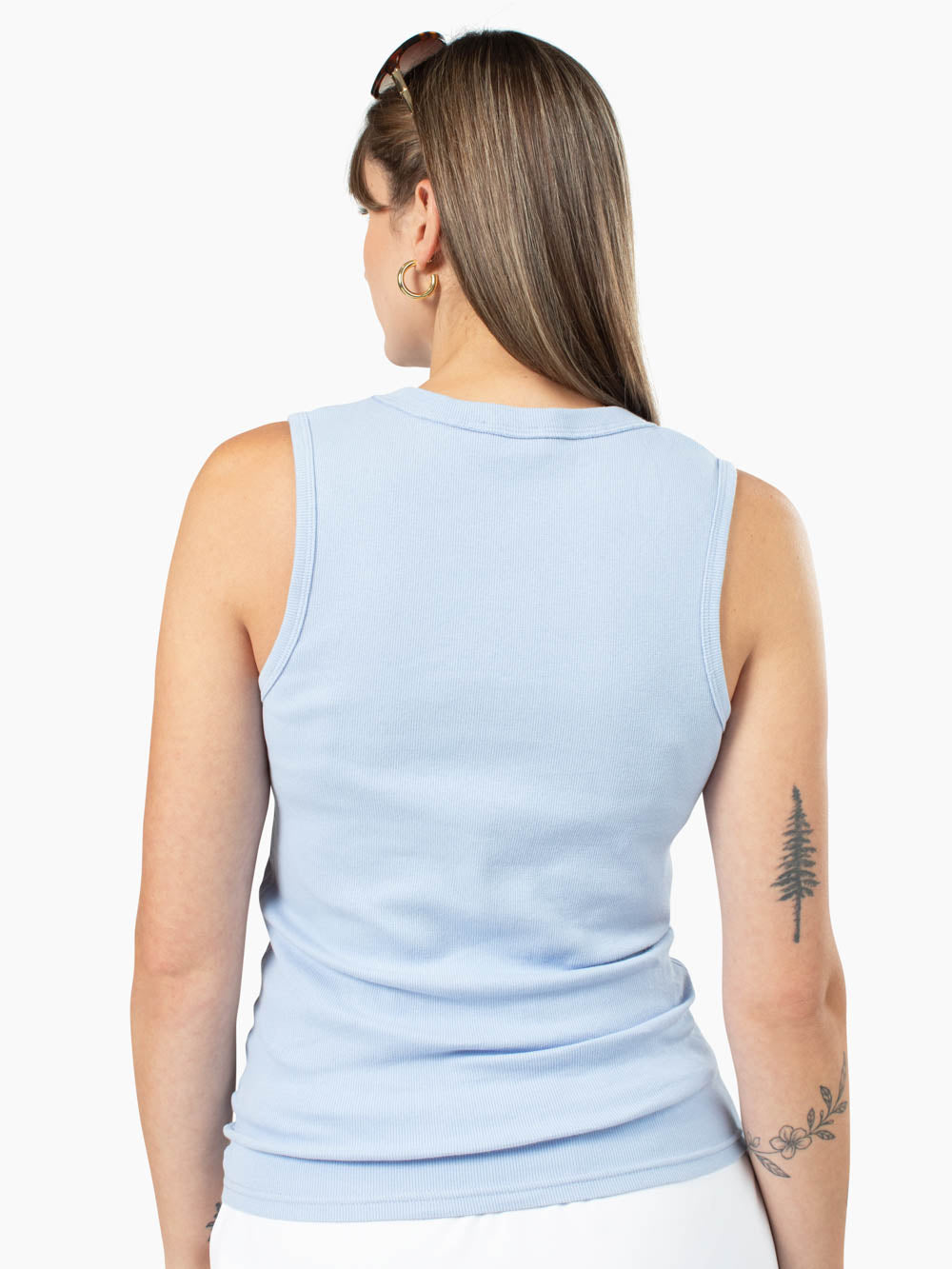 Riviera V-Neck Tall Rib Tank - Sky Blue