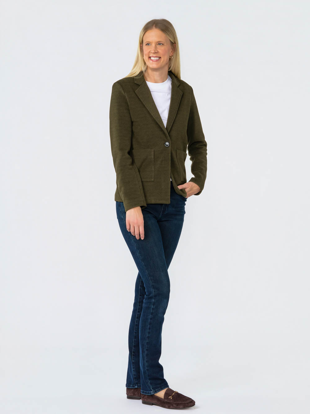 Margot Knit Blazer for tall women in Olive