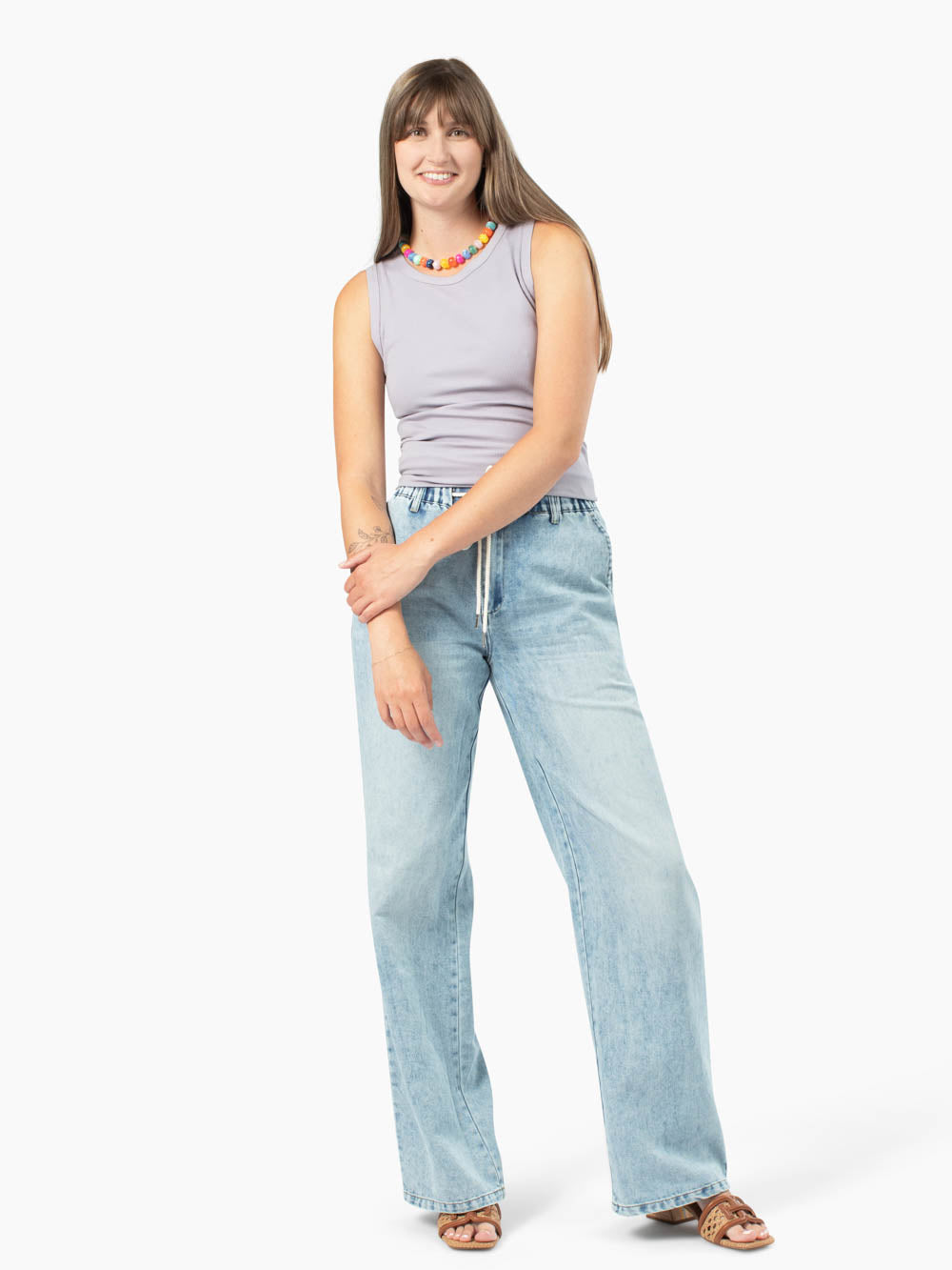 High Line Neck Tall Rib Tank - Old Lavender