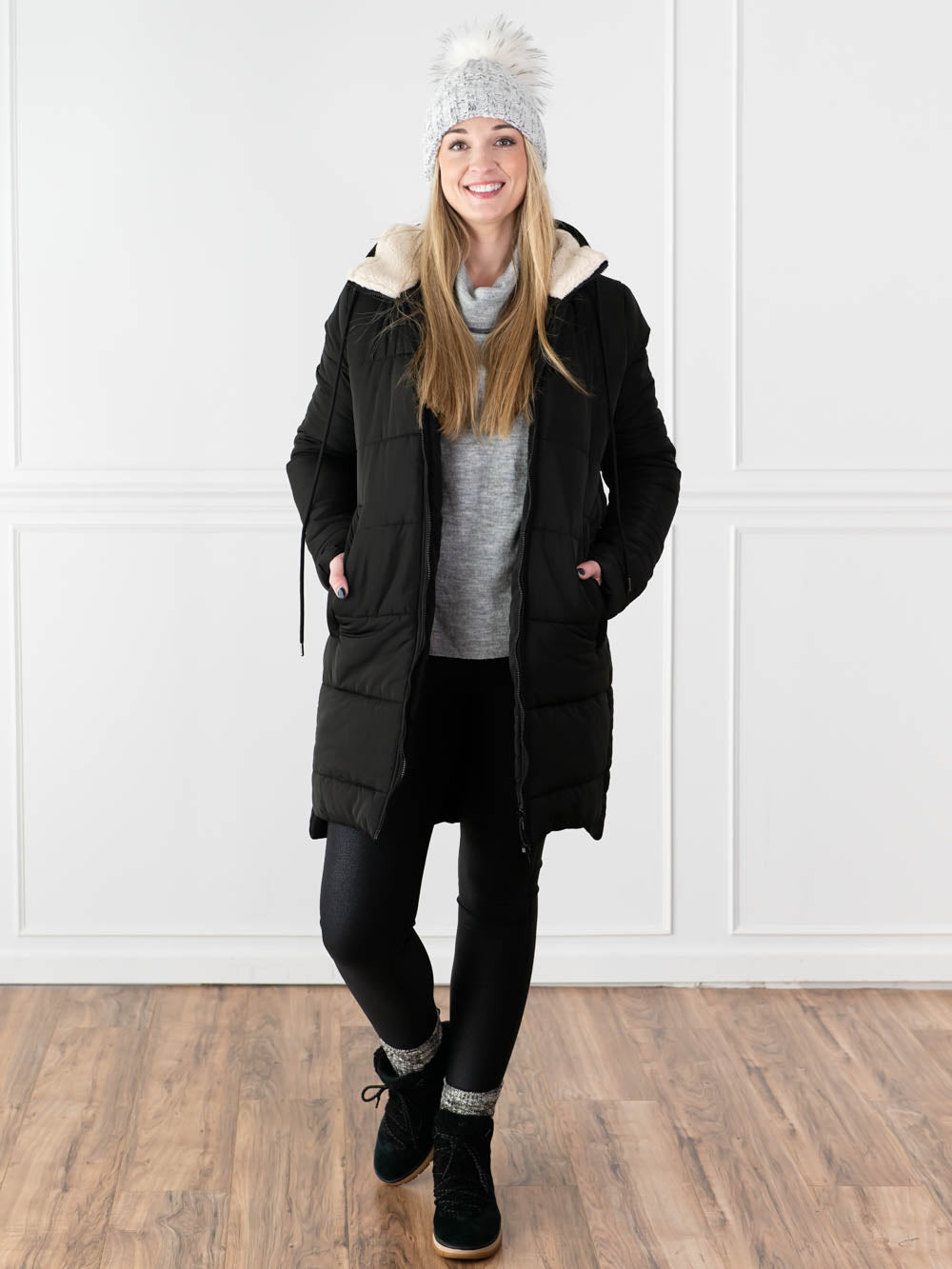 Black Puffer Winter Coat for Tall Girls