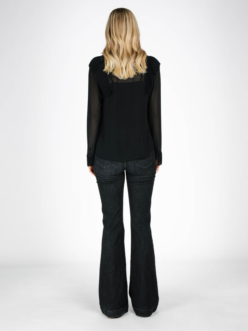 Jolie Semi Sheer Black Ruffle Blouse for Tall Girls - Amalli Talli