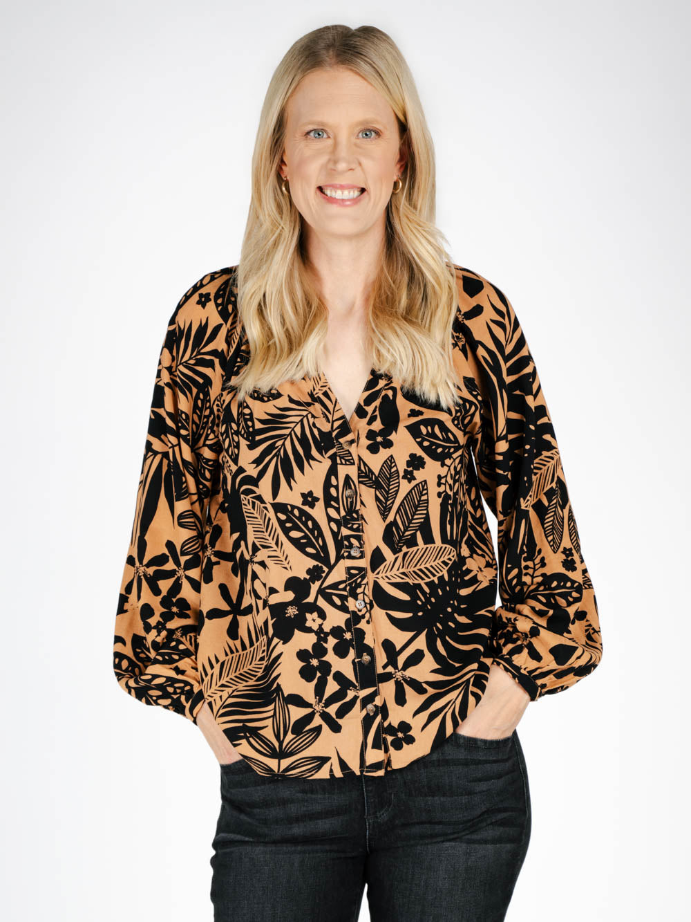 Printed Long Sleeve Blouse for Tall Women