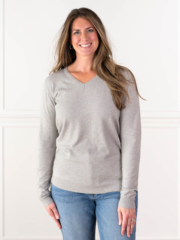 Best Fitting V-Neck Sweaters for Tall Girls Grey