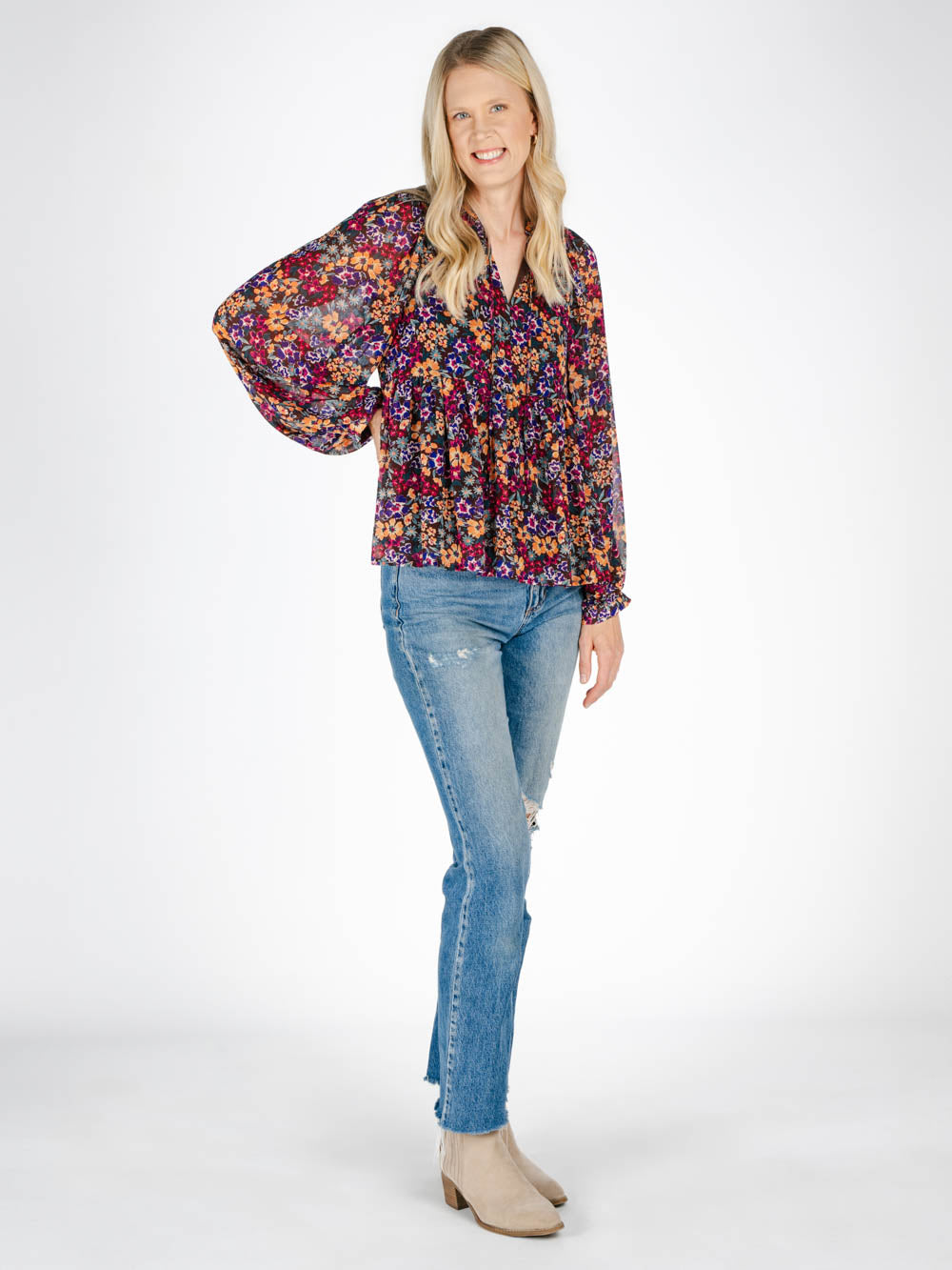 Alix Long Sleeve Floral Blouse for Tall Ladies - Amalli Talli