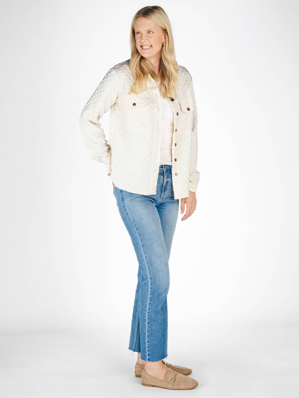 Cream Fall Shacket for Tall Women