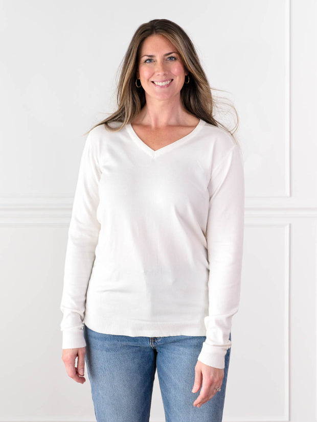 Best Fitting V-Neck Sweaters for Tall Girls White