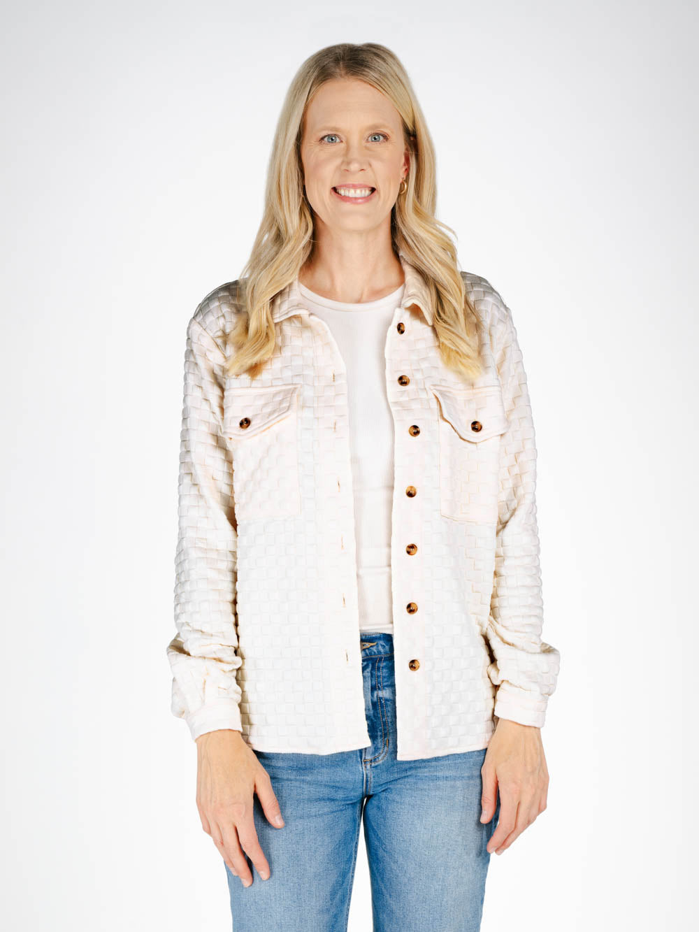 Cream Jacquard Shacket for Tall Women