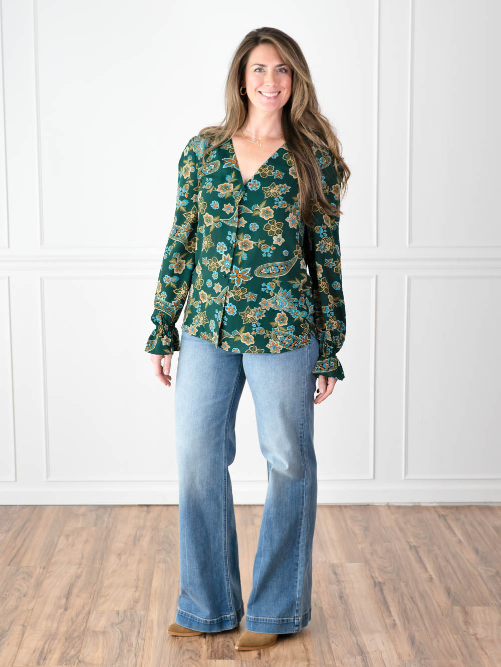 Paisley Blouse Outfit for Tall Women