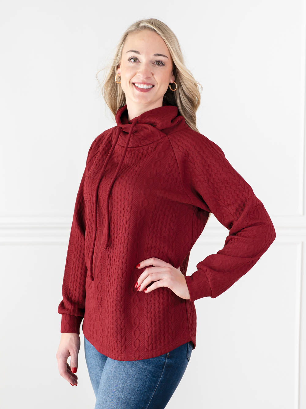Cable Knit Sweatshirt for Tall Ladies