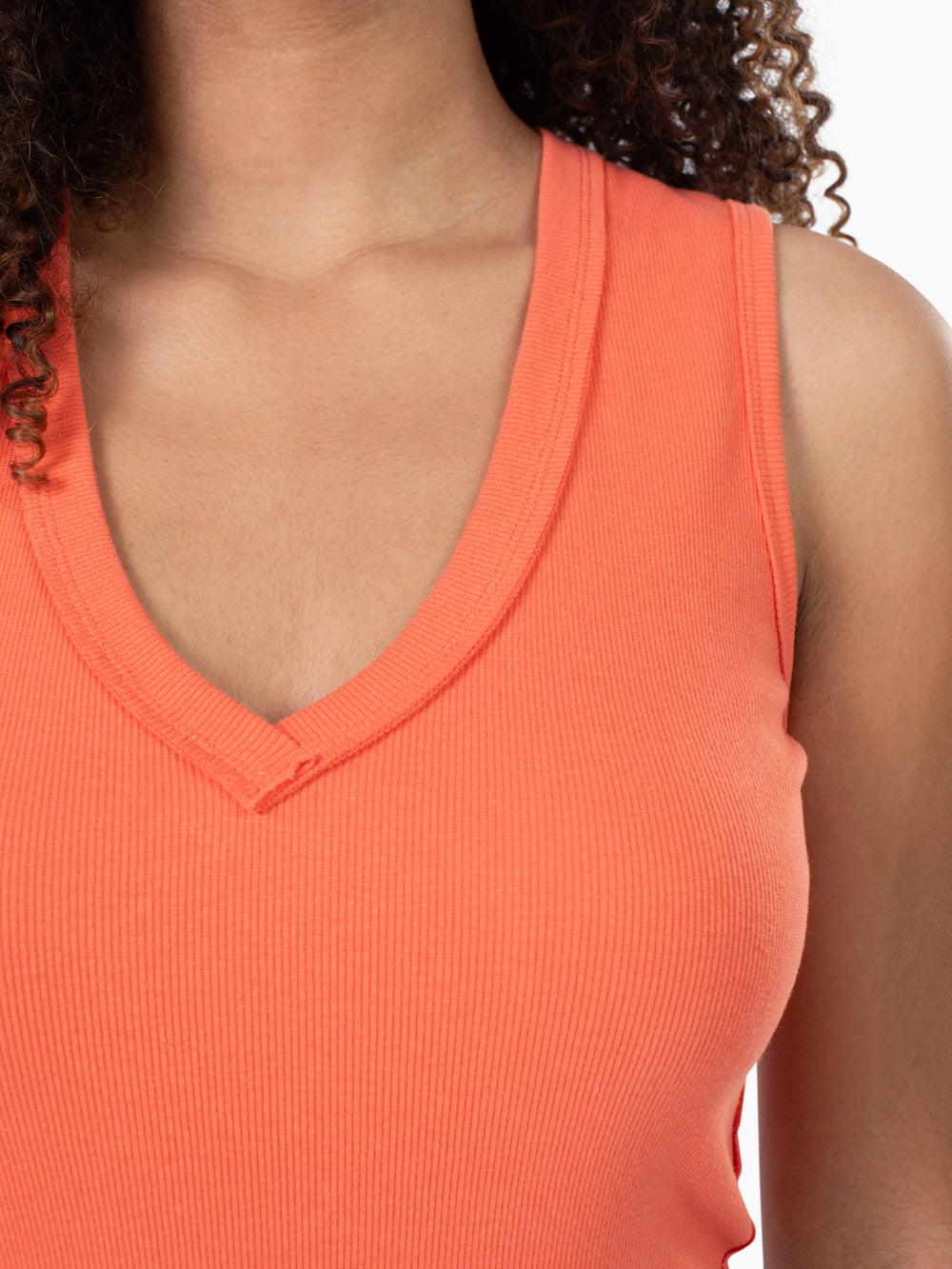 Riviera V-Neck Tall Rib Tank - Coral