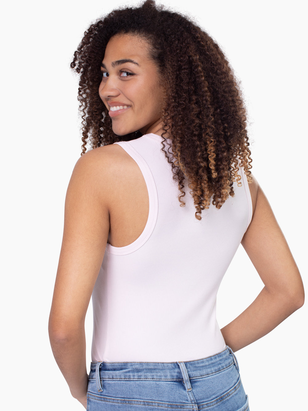 High Line Neck Tall Rib Tank - Ballerina