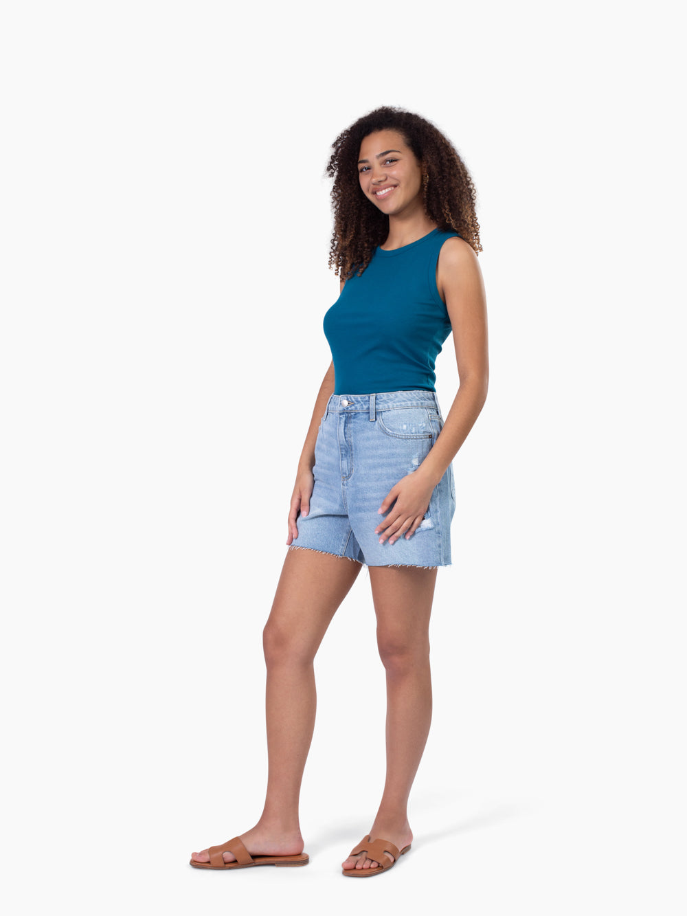 High Line Neck Tall Rib Tank - Deep Teal
