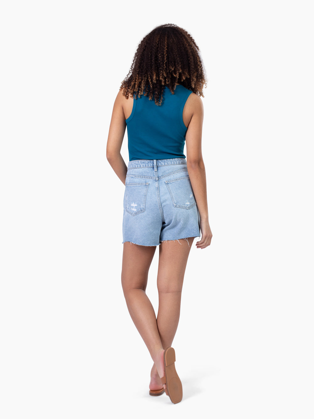 High Line Neck Tall Rib Tank - Deep Teal