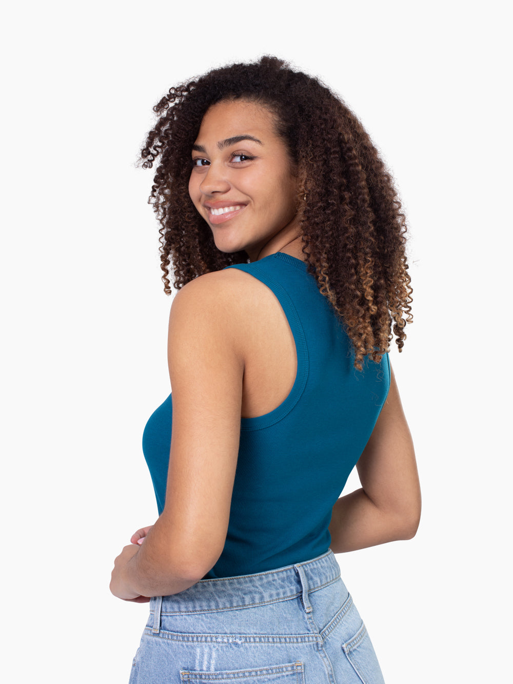 High Line Neck Tall Rib Tank - Deep Teal